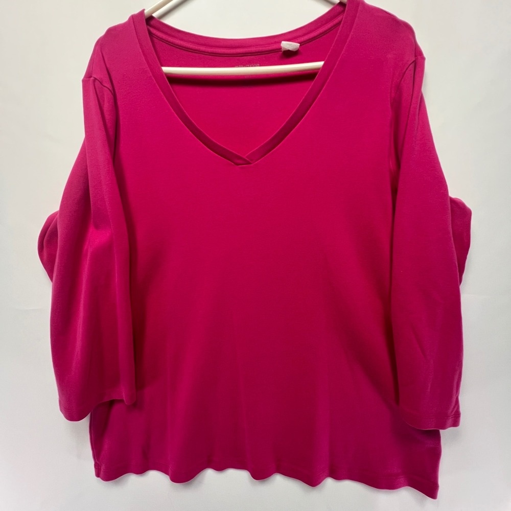 Chicos True Color Tees V-Neck Top Magenta Pink 3/4 Sleeve Size 3